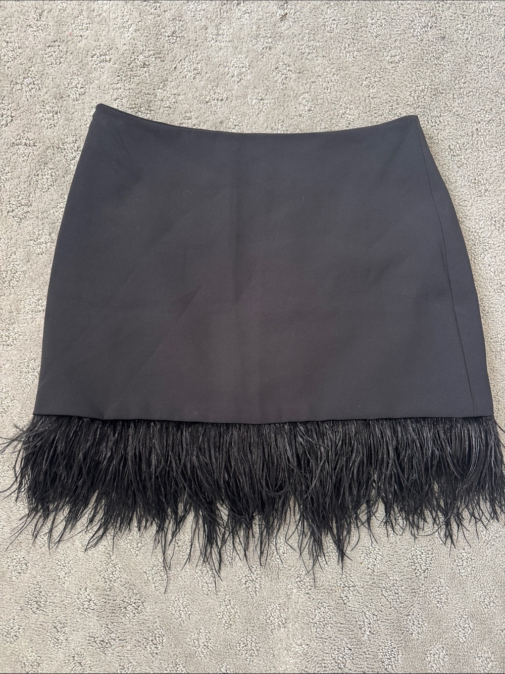 Amanda Uprichard Black Mini Skirt with Feather Trim